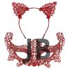 Romantik Kırmızı Dantel Maske Seti – Kedi Kulaklı Taç Ve Maske 3 No
